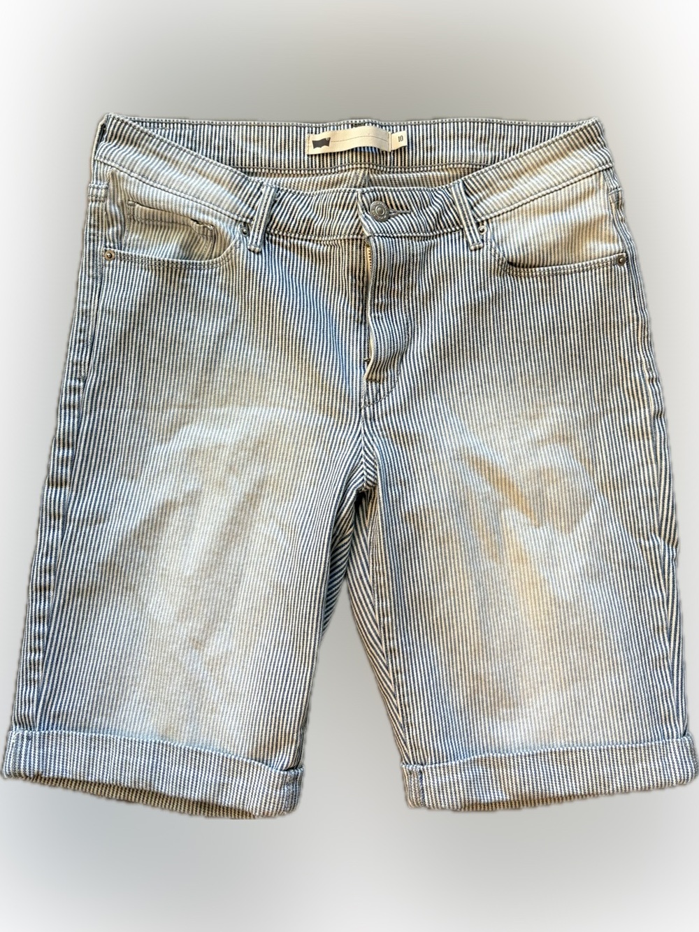 Levi's Railroad Blue and White Striped Women's Bermuda Shorts